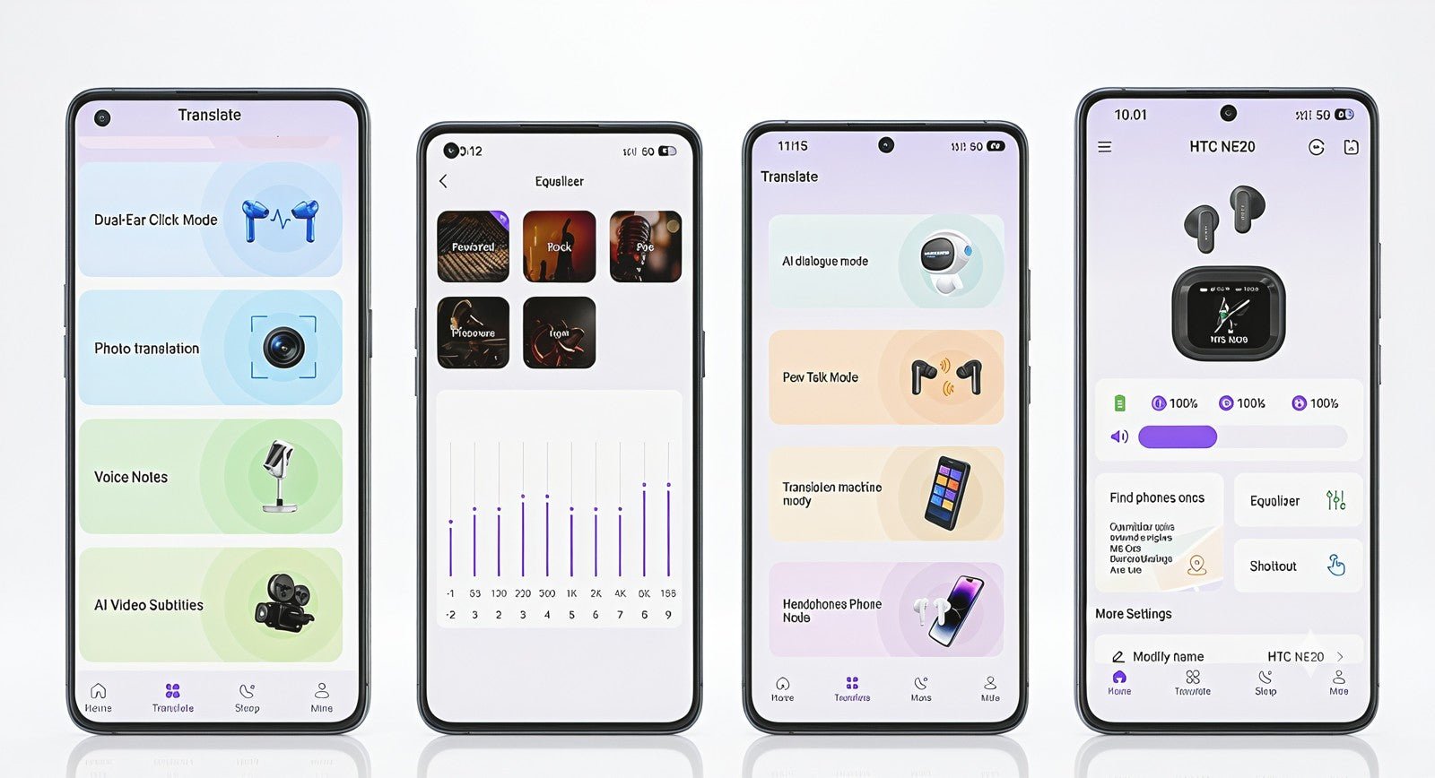 Earjoyintelligence app screens showing translation modes